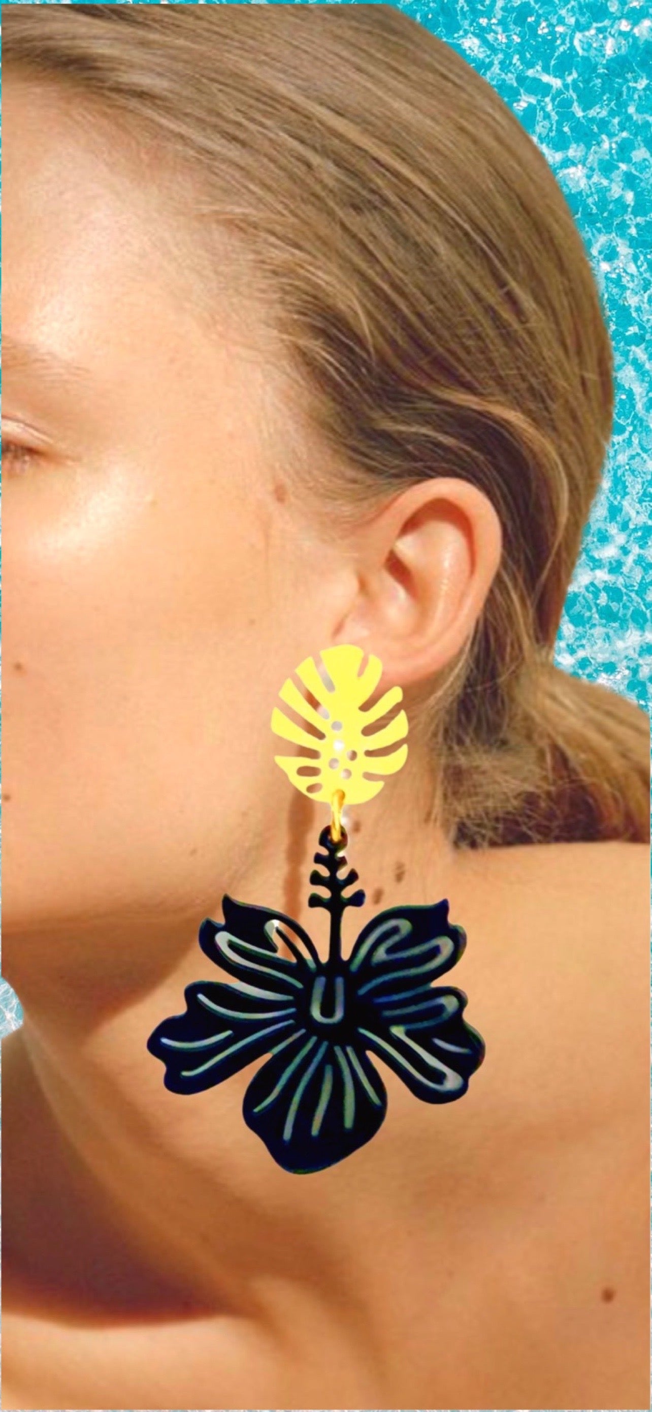 Black hibiscus flower earring